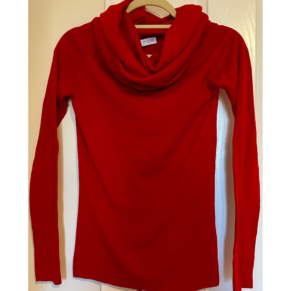 ZARA Red Cowl Neck Long Sleeve Fitted Sweater Top Women's Size M